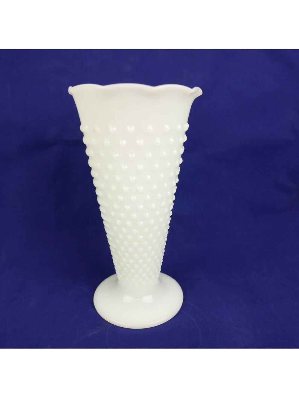 Vintage Anchor Hocking Milk Glass Hobnail Trumpet Vase 9" Scallop Rim MidCentury